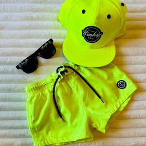 Neon Yellow Kids Swim Trunks